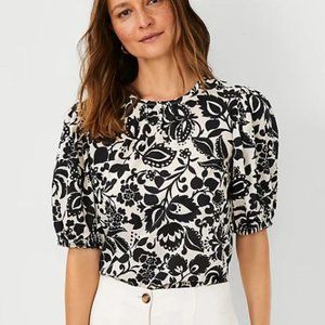 Ann Taylor Tropical Scoop Back Puff Sleeve Top